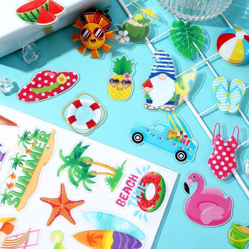MARFOREVER 50 PCS Summer Window Thick Gel Clings Stickers Reusable Hawaiian Tropic Window Clings Decals for Classroom Nursery Home Summer Beach Pool Party Supplies Decorations - Image 4